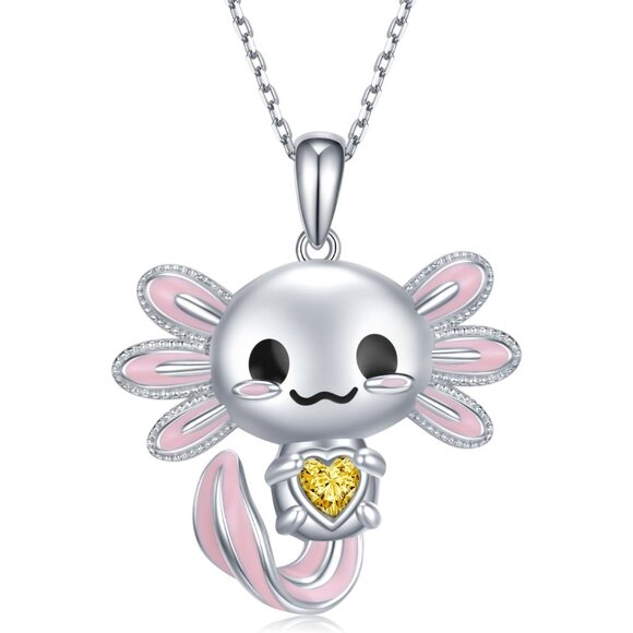 925 Sterling Silver Cute Axolotl Pendant Necklace with 20-Inch Chain Gift for Wo